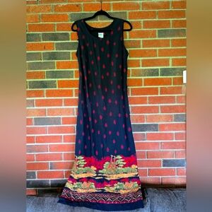 Safari zebra giraffe cheetah Maxi Tank dress size‎ 10 Africa Savannah Black Red